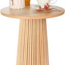 Fluted Round Side Table, Boho Accent End Tables Small Rattan Modern Bedside Table, Indoor Plant Stand, Rustic End Tables for Living Room Bedroom Office Balcony, Wood Color, 15.7*15.7*18.1 inches