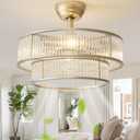 Gold Fandelier Ceiling Fans with Lights, 20" Gold Crystal Chandelier Ceiling Fan with Light Remote Control, Caged Mid Century with 6 Speeds for Bedroom, Living Room, Nursery