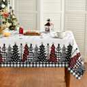 Horaldaily Christmas Tablecloth 60×104 Inch Rectangular, Christmas Trees Buffalo Plaid Black Washable Table Cover for Party Picnic Dinner Decor