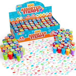 JOYIN 100PCS Assorted Stamps for Kids Self-Ink for Party Favor, Teacher Stamps, Kids Treasure Box, Prize for Classroom, Birthday School Stuffers (50 Designs, Dinosaur, Halloween Stampers)