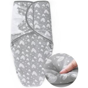 Biloban Baby Swaddles 0-3 Months for Boy Girls, Warm Quilted Baby Swaddle, Newborn Swaddle, Adjustable Swaddle Blanket, Lovely Grey Hearts, 1 Pack (White Print)