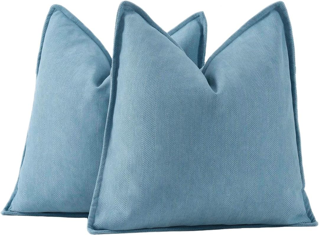MADIZZ Textured Chenille Euro Sham Pillow Covers Pack of 2 Natural Soft Decorative Accent Pillowcases Boho Neutral Couch Throw Pillow for Bed Home Decor for Sofa Livingroom 24x24 inch Blue