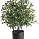 25.5 Tall Artificial Topiary Ball Olive Tree with Leaves and Fruits, Olive Boxwood Topiary Ball Potted Bushes UV Resistant Potted Plants for Garden Indoor Outdoor Home Decor (2ft)