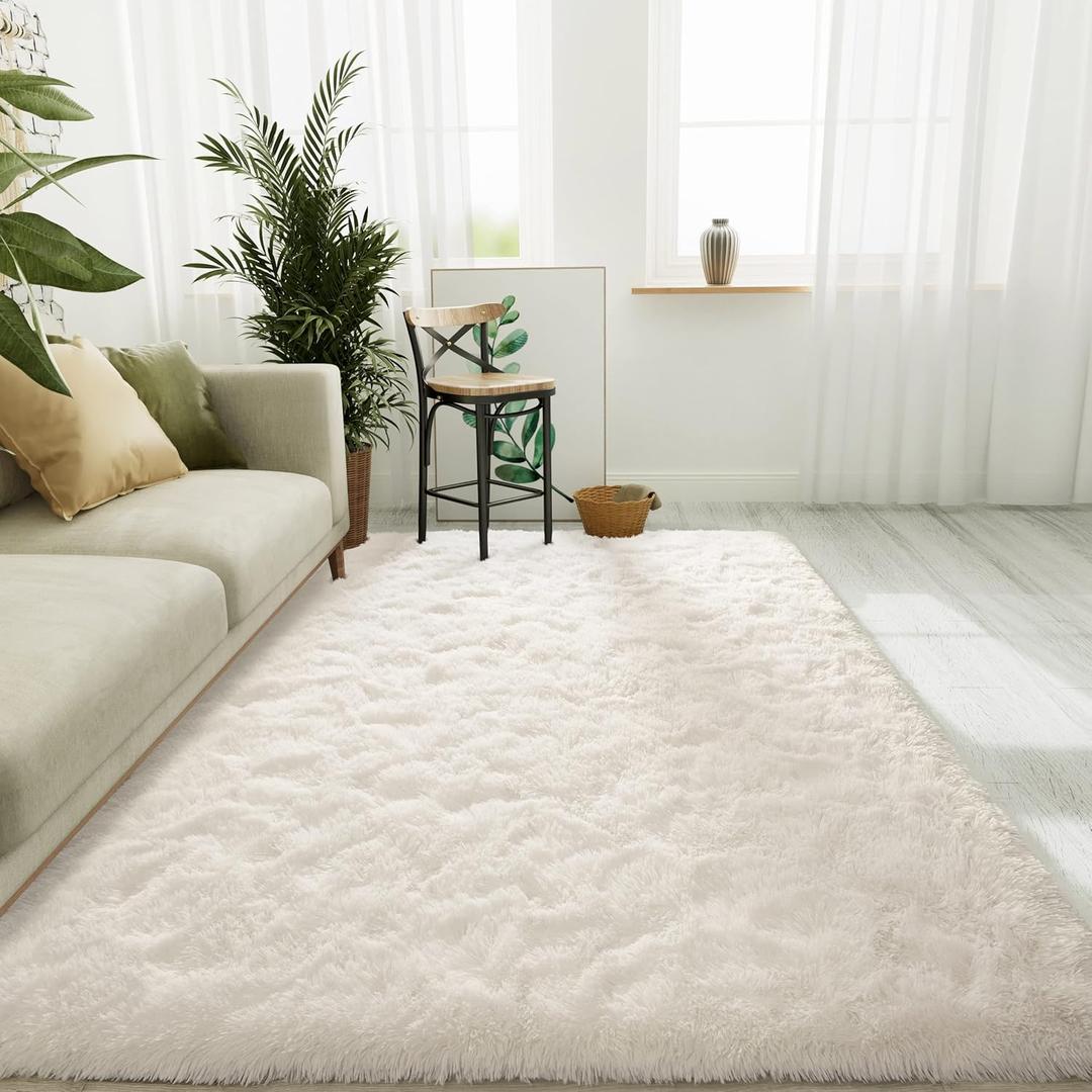 LOCHAS Ultra Soft Indoor Modern Area Rugs Fluffy Living Room Carpets for Children Bedroom Home Decor Nursery Rug 4x6 Feet, White (Cream)