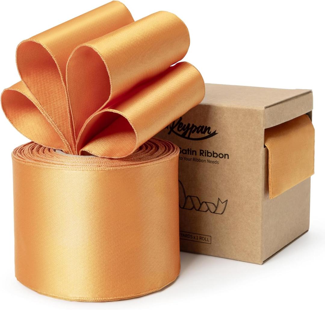 Orange Satin Ribbon Double-Faced Wired Ribbons for Gift Wrapping Flower Bouquet Bows Wedding Invitation Christmas Decor Crafts 2-1/2 Inch 10 Yards
