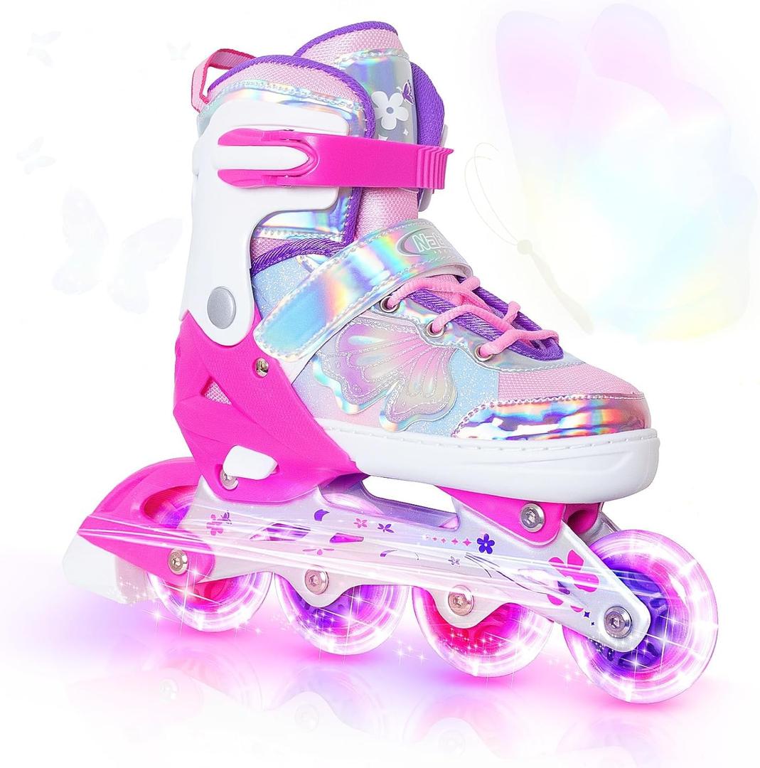 Nattork Girls Inline Skates for Kids Boys Adjustable Butterfly Blades Skates with All Light up Wheels - Birthday Gift for Indoor Outdoor Sports Small