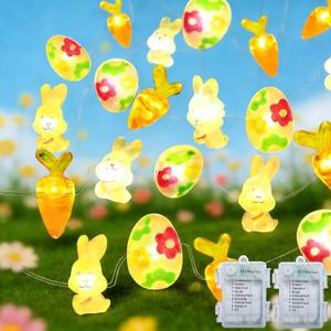 Easter Decorations Lights Battery Operated 2Pack 80LED Total 26FT Carrot Bunny Rabbit Egg Fairy String Lights 8 Modes for Home Bedroom Party Indoor Outdoor Window Tree Spring Easter Decor, Warm White