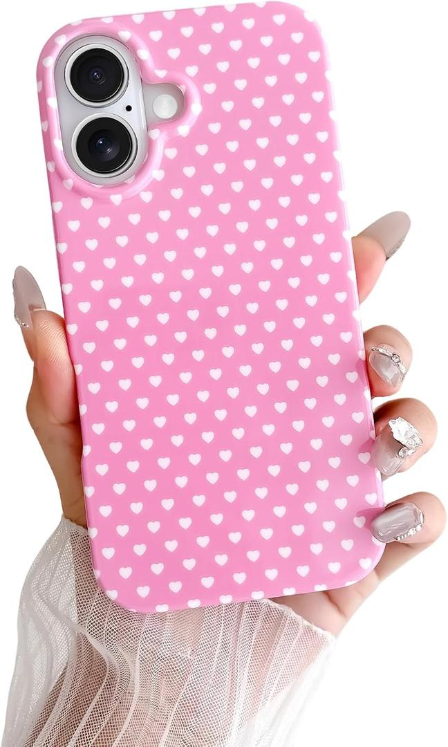 Skyseaco for iPhone 17 Case Cute Heart Phone Case Soft Slim TPU Shockproof Phone Cover for Women Girls - Pink and White