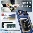 BXYJY for iPhone 16 Pro Max Case Wallet with Screen Protector (Tempered Glass), Slide Camera Cover, Military Grade Drop, Card Holder (4-5 Cards), Heavy Duty Men Women Case for iPhone 16 Pro Max, Blue