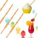 Boao 40 Pieces Mini Fish Pole Decoration Little Fisherman Fishing Pole Picks Mini Cupcake Picks for Birthday Party Tropical Party Appetizer Cake Decoration