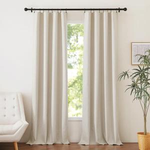 NICETOWN 100% Blackout Natural Beige Linen Curtains 90 inches Length 2 Panels Set with Thermal Insulated Liners for Bedroom, Farmhouse Style Room Cooling Small Window Draperies for Dining Room