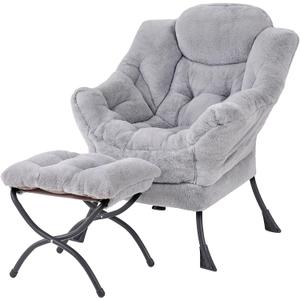 Tiita Lazy Chair with Ottoman, Light Grey Modern Large Accent Armchair, Comfy Leisure Sofa Reading Chair with Footrest for Bedroom, Living Room, Dorm Rooms, Garden, Plush Light Grey