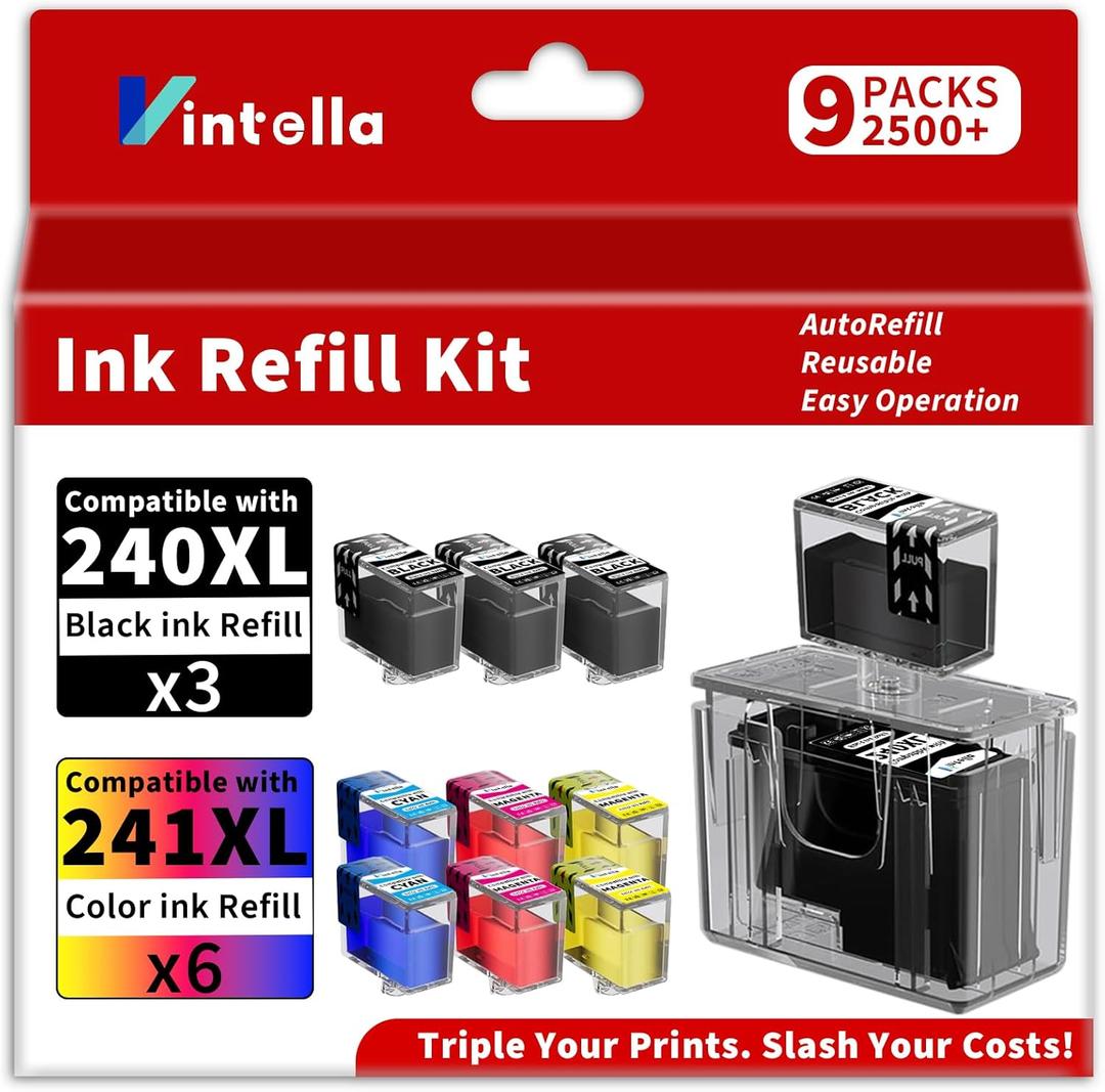 240XL 241XL Ink Refill Kit for Canon 240 and 241 Ink Cartridges Compatible for Canon PIXMA TS5120 MG2120 MG3620 MG3520 MG3522 MX452 MX472 MX512 (3BK/2C/2M/2Y, Ink Cartridges Not Included)