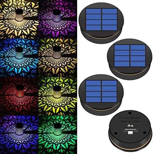 Sumind 4 Pack Replacement Solar Light Top Lantern Solar Light Parts 8 Color LED Waterproof Round 3.1 Inch Outdoor Replacement Lights for Lanterns Garden Patio Yard Hanging DIY Decorations