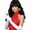 Rugelyss Long Wavy Black Wig with Bang Big Bouffant Beehive Wigs for Women fits 80s Costume or Halloween Party