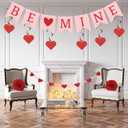 RAWILL Valentines Day Decorations Set, Hanging Heart Swirls,BE Mine Banner, Love XO and Red Felt Heart Wooden Beads Garlands Banner,for Home,Classroom,Office,Wedding and Party