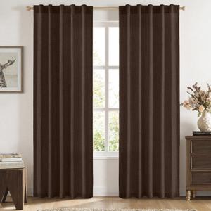 MIULEE Faux Linen Curtains 84 Inch Length 2 Panels Natural Semi Sheer Curtain with Back Tab Rod Pocket, Light Filtering Window Privacy Burlap Drapes for Living Room Bedroom 42W x 84L Brown