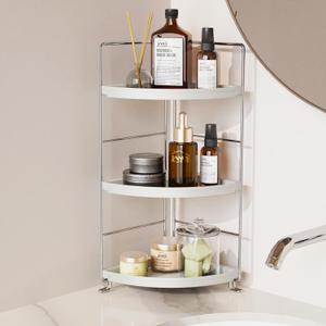 3-Tier Bathroom Counter Organizer, Plastic Bathroom Organizer, Tool-Less Installation Makeup Vanity Tray, Bathroom Organizer Countertop Skincare Perfume Organizers (Chrome)