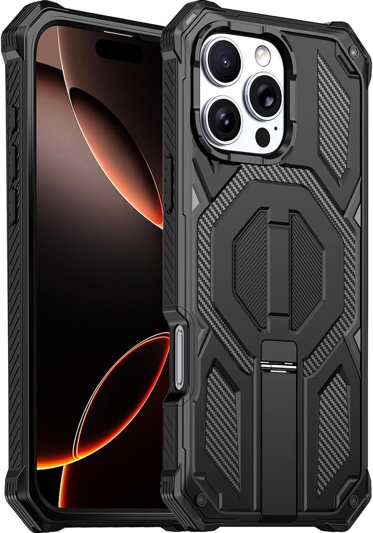 for iPhone 16 Pro Max Magnetic Case with Screen Protectors, Black | Compatible with MagSafe, Concealed Kickstand, 2 Pack Screen Protectors, Military Grade, Double Layer, Shockproof Protection