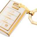 YHC Key Fob Cover for Cadillac with Gold Keychain Key Shell for Escalade SRX CTS ATS XTS DTS STS 2008-2015 (White), 2Pack