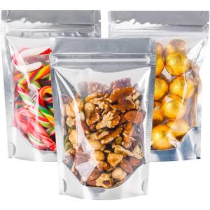 100 PACK 4x6 Mylar Bags for Food Storage Resealable Stand Up Bags for Small Business Packaging Supplies Clear Foil Food Storage Packaging Bag (sliver)