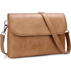 Crossbody Bags for Women Vegan Leather Travel Small Cell Phone Purse Rfid Shoulder Bag with 2 Straps (Camelbrown)