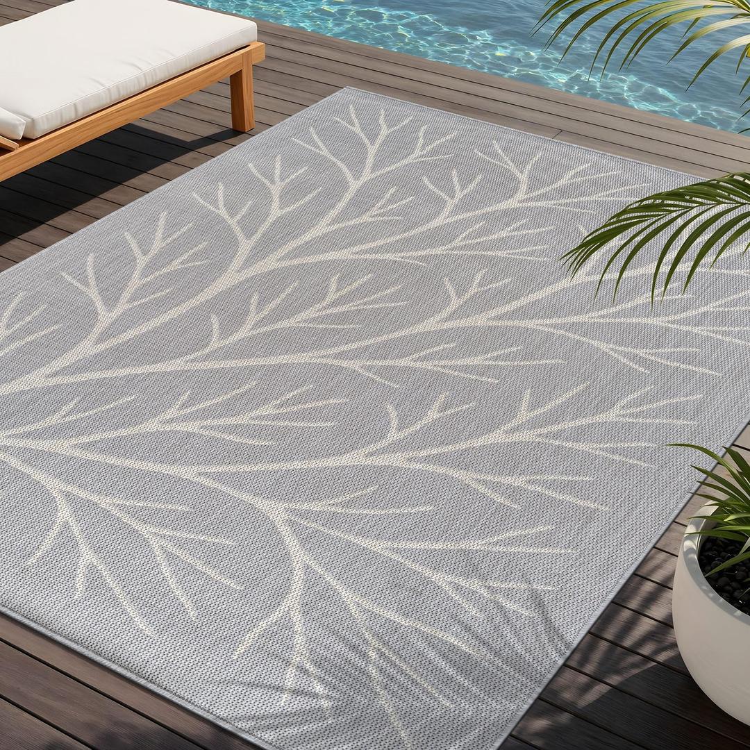 Washable Indoor Outdoor Rug 6x9 Modern Area Rugs Branch Pattern Non Shedding Waterproof Easy Clean Patio Deck Porch Living Room Bedroom Garden RV (6 X 9 Gray)
