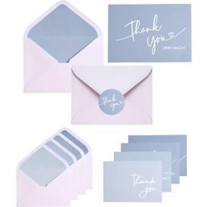 Winoo Design 100 PK Blue Thank You Cards with Envelopes Bulk - 5 x 3.5 Inches Personalized Thank You Notes for Baby Shower Wedding Small Business Graduation Funeral Birthday