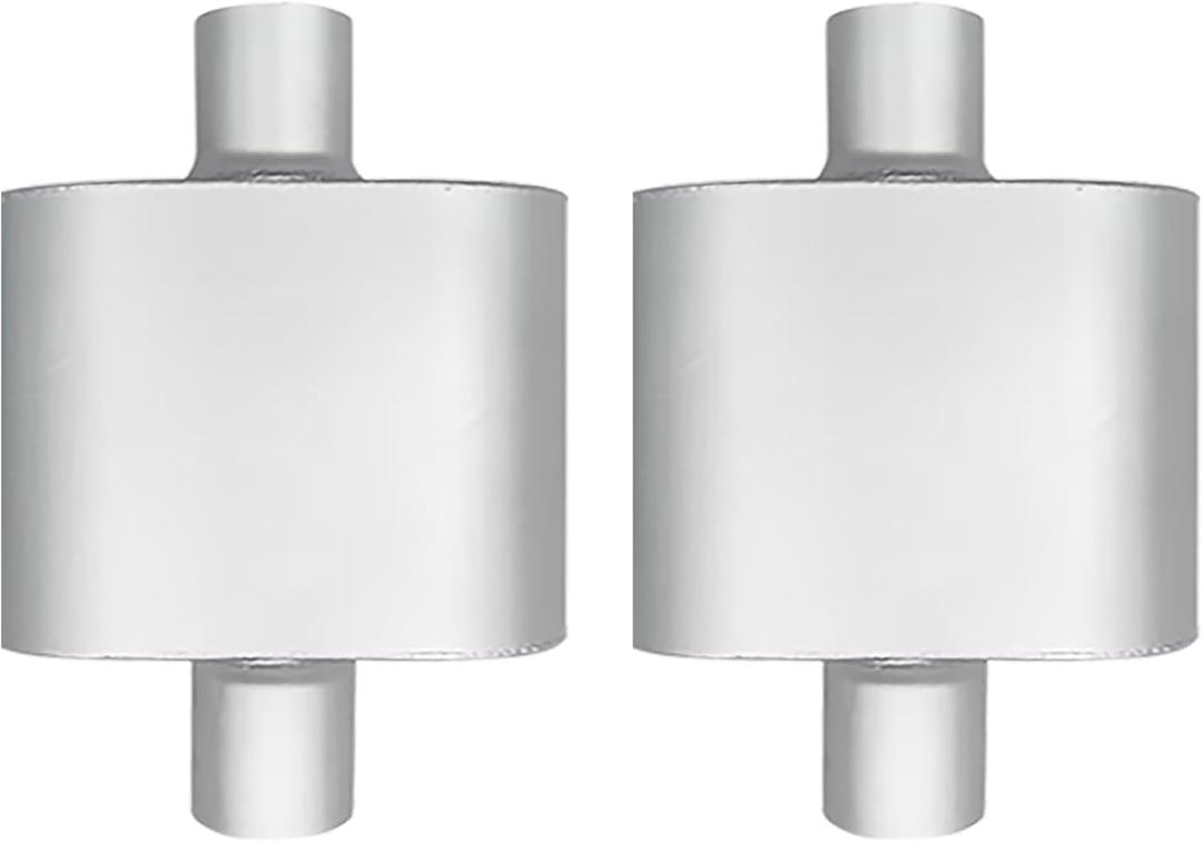 Performance Universal Aluminized Steel Single Chamber Muffler 2-Pack, 3" Inlet Silver Exhaust Resonator for Car/Truck, 13" Long, Deep Tone, Corrosion-Resistant