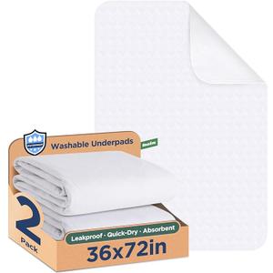 Washable Bed Pads 36" x 72"  2 Pack, White, Waterproof Bed Pads for Incontinence, Bed Wetting Pads for Bed, Sofa, Floor, Resuable Underpads for Adults, Seniors, Pet