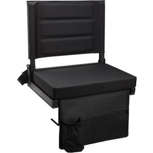 Stadium Seats for Bleachers with Back Support, Portable Bleacher Seats with Thick Padded Cushion and Shoulder Strap, Wide Stadium Seat Chair Includes Hooks, Cup Holder and Side Pocket (Black)