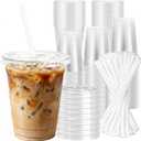 Charmount 100 Sets 16 oz Plastic Cups with Lids and Straws, Clear Disposable Cups for Dirty Soda, Iced Coffee & Smoothies, Plastic Bar Supplies for Cold Drinks