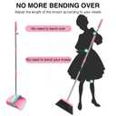NACENA Broom and Dustpan Set, 52-in Long Adjustable Handle Broom Dustpan Combo with Dustpan Teeth to Automatically Clean Hair Suitable for Home Kitchen Office Hall Floor (Pink&Blue), 4 Pack