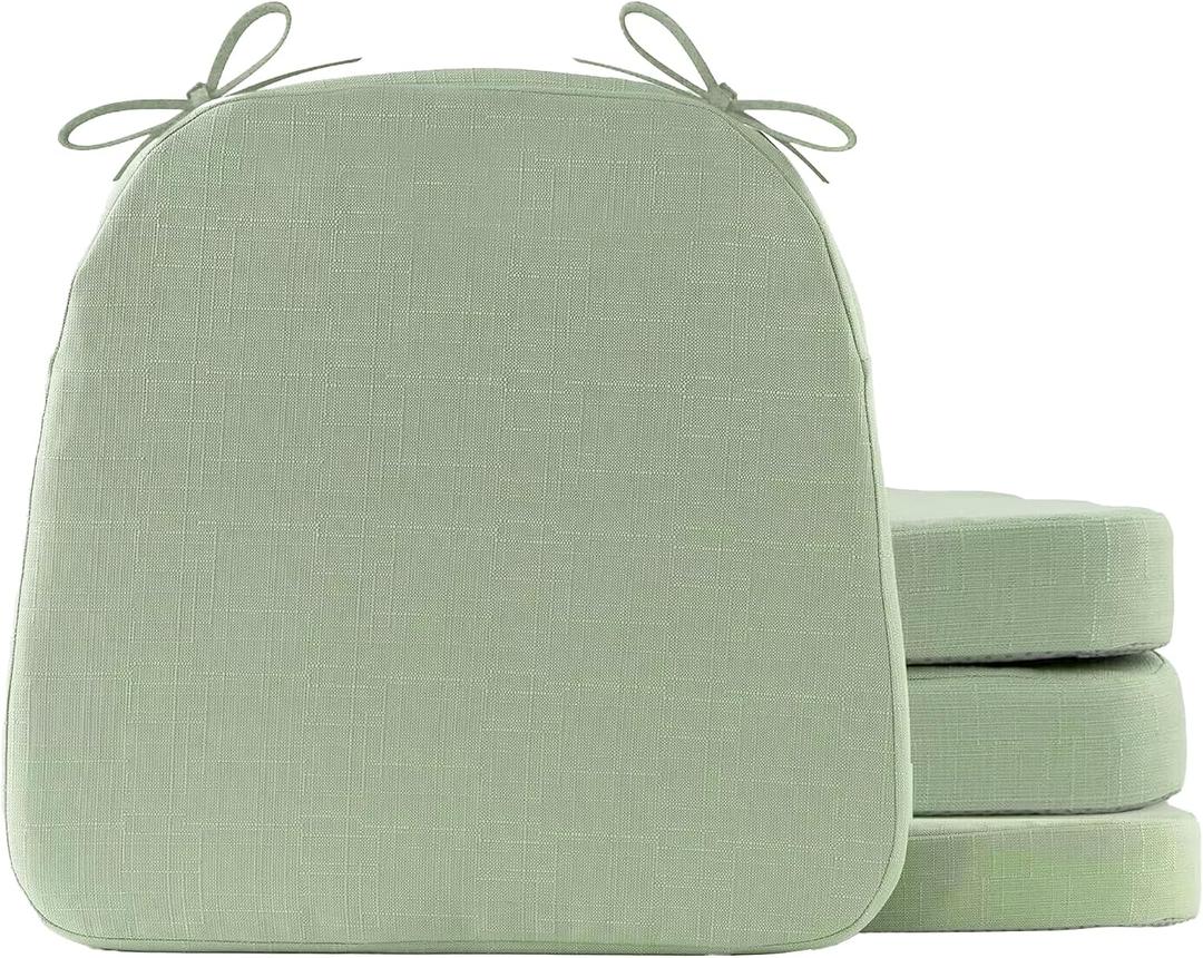 Battilo Chair Cushions for Dining Chairs with Ties, Indoor/Outdoor Kitchen Chair Pad with Non-Slip Backing, Dining Seat Cushion with Machine Washable Removable Cover, 16"x16"x2", Set of 4, Sage Green, 4 Count