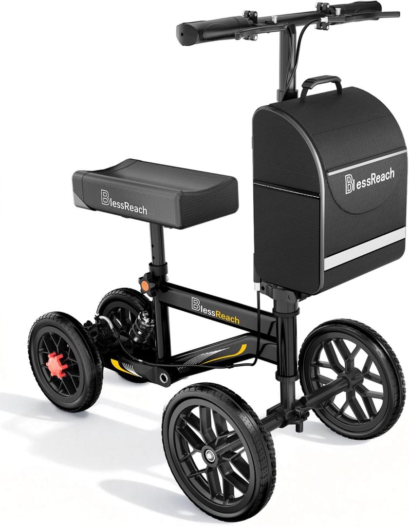 All Terrain Steerable Knee Scooter Crutch AlternativeDeluxe Medical Scooter Double Handbrake,for Adults Injured Ankle & Foot Recovery Scooter in Black