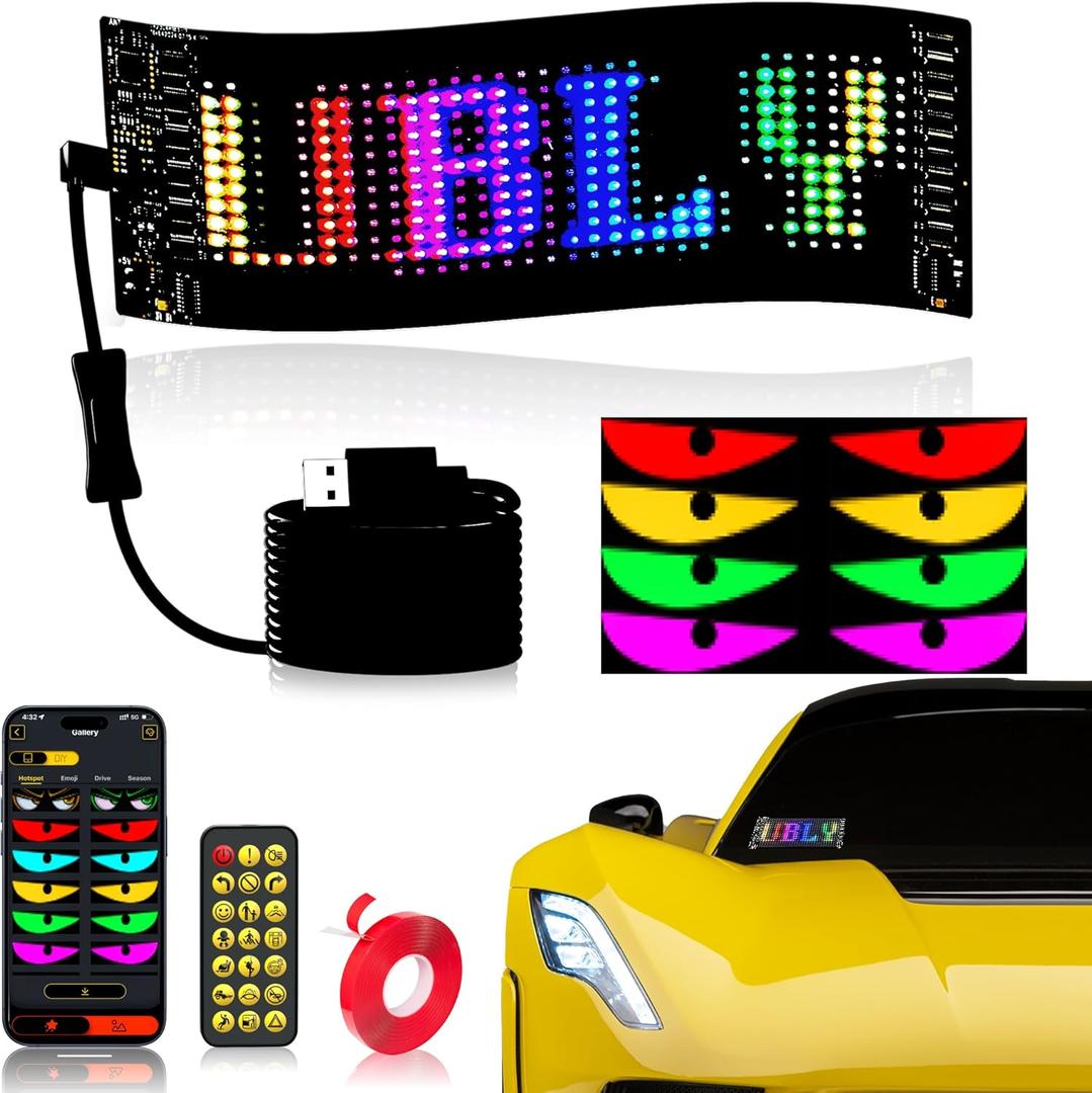 Custom LED Sign for Car, DIY LED Eye for Car Windows, Flexible Programmable U-BER Sign Bluetooth App & Remote Control Custom Text Messages Huge Bright Advertising Signs (7'' x 3'')