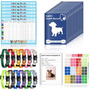 Puppy Whelping Supplies Kit Include 12 Puppy Shot Record Booklets 6 Record Keeping Charts 12 Coloured Soft Nylon Puppy Id Collars Newborn Adjustable Breakaway with 2 ID Sticker Identification Pets