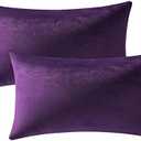 DEZENE 12x20 Throw Pillow Cases Purple: 2 Pack Cozy Soft Velvet Rectangular Decorative Pillow Covers for Farmhouse Home Decor