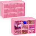 Wenqik 2 Pcs Small Drawer Organizer Teacher Toolbox Small Organizer with 9 Clear Drawers Plastic Desktop Craft Storage Box for Desk Office Classroom Home 7" x 3.9" x 4.7"(Rose Red)