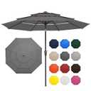 JEAREY 9FT 3 Tier Patio Umbrella Outdoor Market Umbrella Table Umbrellas with 8 Ribs 1.5 Pole Push Button Tilt and Crank UV Protection for Garden, Backyard, Gray
