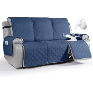 VANSOFY Waterproof Recliner Couch Covers, Sofa Covers 1-Piece Washable Reclining Sofa Cover Non-Slip Furniture Protector with Elastic Straps Pocket for Dogs, Pets(Ocean Blue,3 Seater)