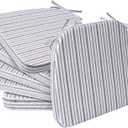 AAAAAcessories D-Shaped Chair Cushions, 2" Thick Dining Chair Pads with Ties and Removable, Machine-Washable Cover, 17" x 16", Set of 6, Pinstripe Brown