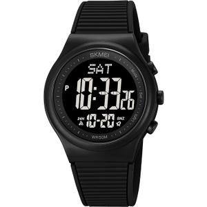 CakCity Digital Watch for Women Waterproof Stopwatch Sports Watches for Mens and Womens Unisex Outdoor Rubber Strap Multifunction Wristwatch with Luminous Display,Black/Black