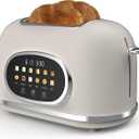 Rae Dunn Retro Digital Electric Toaster, 2 Slice Stainless Steel Toaster With Touchscreen, Countdown Timer, 6 Shade Settings, Wide Slots, High Lift Lever, Bagel, Defrost & Reheat, Digital Cream