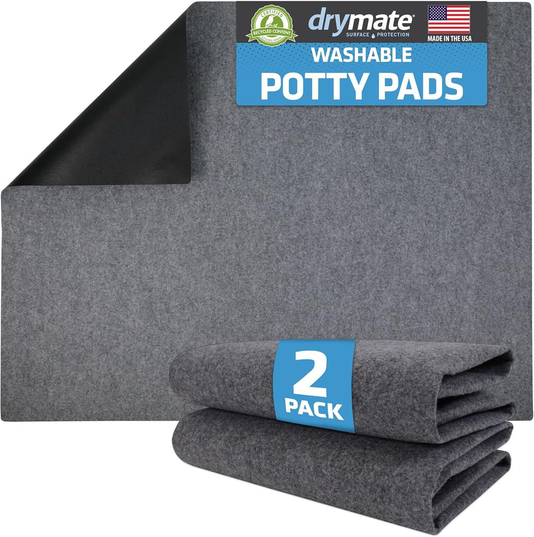 Drymate 2-Pack Washable Pee Pads for Dogs (29x36), Waterproof, Absorbent, Slip-Resistant, Reusable Pet Training Potty Puppy Mats, Housebreaking, Incontinence Bed Pads, Crate, Kennel (USA Made) (Light Grey)