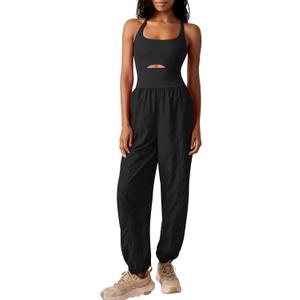 FOMELY Womens Running Onesie Workout Athletic Rompers One Piece Outfits Gym Overall Jumpsuits with Pockets (Small, Black)