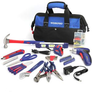 WORKPRO 125-Piece Household Tool Kit  3.6V Rechargeable Screwdriver & Home Repair Basic Tool Set With 13-Inch Easy Carrying Tools Bag, 125 PCS (W009068A)