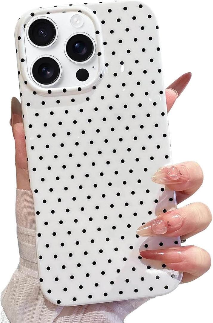 Jmltech for iPhone 16 Pro Max Case Polka Dot Phone Cases Aesthetic Design Trendy Simple Case Slim Shockproof Protective Cover White Black Dots
