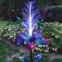 Solar Hummingbird Wind Spinners, Solar Firework Lights Garden Dcor, Metal Lotus Flower Windmill Colour Changing Optical Fiber Lights Yard Decoration, Outdoor Wind Sculpture for Lawn Patio,Balcony