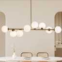 Brass Linear Chandelier, 8 Lights Modern Bubble Chandelier with White Glass Lampshade, Mid Century Globe Pendant Lights for Dining Room Kitchen Island - Gold